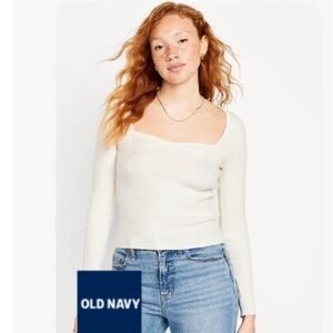 Old Navy White Fitted Rib-Knit Sweater, Size XL